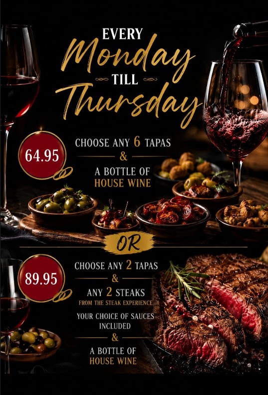 Brasa Monday to Thursday tapas steak and wine offer