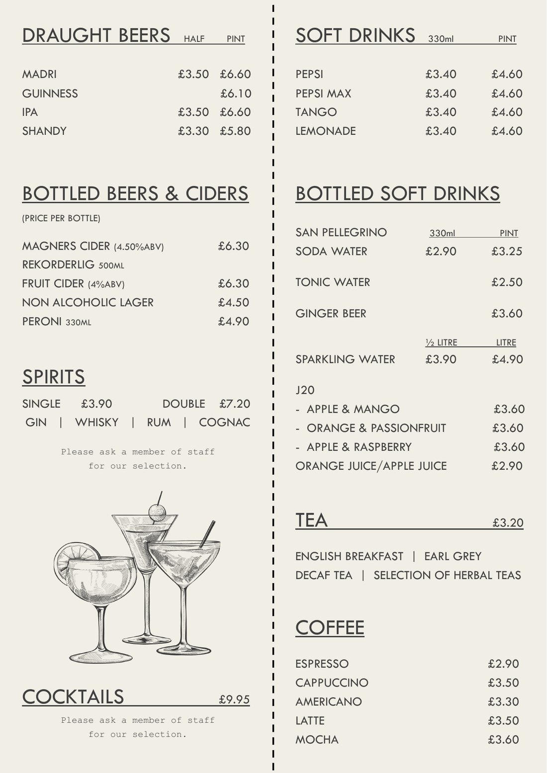 Brasa drinks menu preview