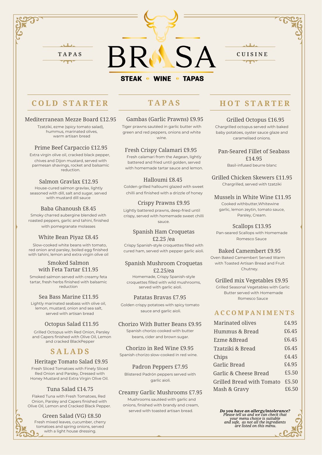 Brasa food menu preview